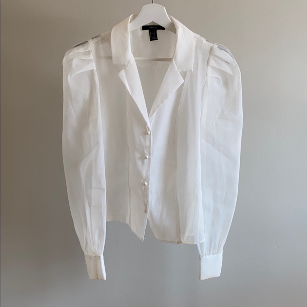Forever 21 Sheer Pearl Button Blouse